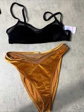 Forever 21 Black & Gold Velvet Bikini Set